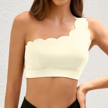 Load image into Gallery viewer, Anfilia Women Sports Bras Fashion Fitness One-Shoulder Design Scalloped Built-In Bras Quick Dry Breathable Yoga Gym Running Tops

