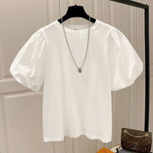 Load image into Gallery viewer, Mujer Cotton Tshirts for Women Summer T-shirts Puff Sleeve O-neck Tees Oversized Tops Fashion Sweet White Tees
