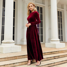 Load image into Gallery viewer, Women's Elegant A-Line Velvet Dress for Wedding Guest Prom Party Wedding Party, Long Sleeve Round Neck Belted Full Skirt
