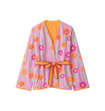 Load image into Gallery viewer, Women's Flowers Embroidered Coats Autumn New V-neck Long Sleeve With Belt Jackets Fashion Casual Female Chic Outerwear
