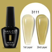 Load image into Gallery viewer, NAILCO 15ml Colorful Jelly Gel Nail Polish Gorgeous Color HEMA TPO FREE Soak Off UV LED Semi Permanent Long Wear Gel Varnish

