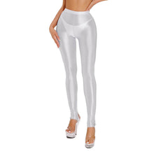 Load image into Gallery viewer, Womens Shiny Glossy High Waisted Stirrup Leggings Tights Gymnastics Workout Yoga Pants Tummy Control Sports Trousers
