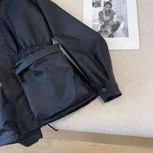 Load image into Gallery viewer, Black jacket for women 2025 autumn new hooded drawstring high-end thin jacket top
