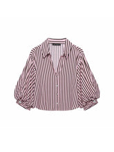 Load image into Gallery viewer, Women Striped Shirts For Women Vintage Elegant Puff Sleeve Summer New High Street Clothes Leisure Single-breasted Lapel Blouse
