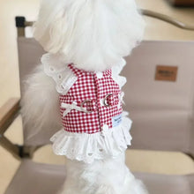 Load image into Gallery viewer, Pet Dog Clothes Lace Skirt Pastoral Style Black Plaid  Harness Puppy Dresses Universal Harness Tractionable Retro Princess Dress
