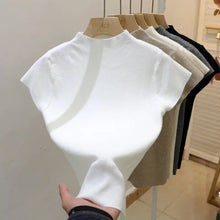 Load image into Gallery viewer, Knitted 2025 New Basic Sweaters Fashion Women Turtleneck Solid Thin Short Sleeve Slim Pullovers Streetwear Bodycon Sweater
