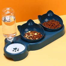Load image into Gallery viewer, Pet Bowls With Water Feeder, 3 In 1 Ear Design Tilted Cat Water And Food Bowl Set With Gravity Water Bottle For Neck Protection
