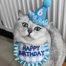 Load image into Gallery viewer, Pet Hat &amp; Bib Set for Cats Birthday , Kitty Party Dress-up Costume Accessories, Adjustable Bandana Photo Props for Celebration
