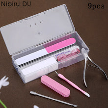 Load image into Gallery viewer, Nail Art Tools Set 9Pcs/lot Professional Files Buffer Sponge Block Brush Nail Scissors Kit With Cuticle Nipper Pushers Manic
