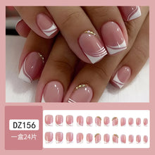 Load image into Gallery viewer, False Nail Full Cover Fake Nail Pink Glitter Wearable French Short Nails Square Head False Nail Press On Nails Manicure Tool
