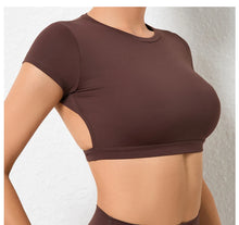 Load image into Gallery viewer, Sports Muscle Back Tee Without Padded Women Backless Sports Shirts Workout Gym Training Yoga T-Shirt Outdoor Open Back Tops
