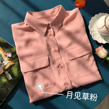 Load image into Gallery viewer, Women Real Silk Shirts Classic Double Pockets Solid Color Casual Fashion Long Sleeve Thin Shirt Blouses Tees
