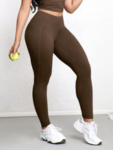 Load image into Gallery viewer, Women Leggings with Double Pockets Solid Color High Waist Butt Lifting Workout Tights Slim Elastic Pants Casual Wear
