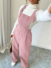 Load image into Gallery viewer, Women Casual Jumpsuit Corduroy Wide Shoulder Straps Button Detail Solid Color Relaxed Fit Autumn Winter Hand Wash Only
