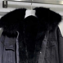 Load image into Gallery viewer, Winter Warm Coats Big Fur Collar Denim Jacket Women Basic Coat Female Cold Motorcycle Outerwear Fleece Thick Padded Overcoat
