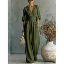 Load image into Gallery viewer, Women's Jumpsuit Fashion High Waist V-neck Casual Jumpsuits Sexy Solid Color Office Wide Leg Trousers Overalls Vacation Outfit

