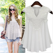 Load image into Gallery viewer, Summer tops for women  Fashion Lace Chiffon blouse V-Neck Loose Casual Chiffon Shirt
