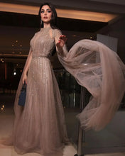 Load image into Gallery viewer, Elegant High-Neck A-Line Evening Dresses Long Sleeve Feather Applique &amp; Beading Cocktail Dress for Prom Party Dresses
