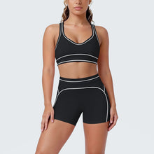 Load image into Gallery viewer, New Woman Yoga Set Color Blocking Sexy Sport Bra Yoga Underwear with Chest Pad High Waist Stripe Running Fitness Shorts Yoga Set
