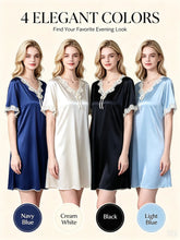 Load image into Gallery viewer, Elegant Women Satin Night Dress Lace V‑Neck Bow Knot Short Sleeve Sexy Sleepwear Ladies Home Loungewear Nightgown Sexy Lingiere
