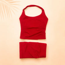 Load image into Gallery viewer, Women Seamless Yoga Set Halter Sports Bra Scrunch Butt Shorts 2 Piece Gym Workout Fitness Activewear High Waist Athletic Outfit
