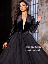 Load image into Gallery viewer, Black Gothic Bridal A-Line Gown
