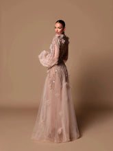 Load image into Gallery viewer, Elegant A Line Romantic High Neck Evening Dress Floral Customized Prom Charming Women Cut Out Sequins Crystals Party Wear
