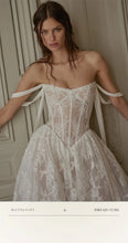 Load image into Gallery viewer, Elegant White Lace Off-The-Shoulder Sleeveless Floor-Length Formal Wedding Dress with Exquisite embroidery
