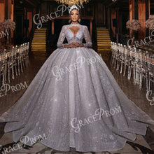 Load image into Gallery viewer, Floral Cut-Out Sparkly Wedding Ball Gown
