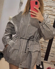 Load image into Gallery viewer, Women's Coat 2026 New Autumn Gray Plaid Long Sleeve Loose Drawstring Decorative Coat Casual Fashion Personal Ladies Outerwear
