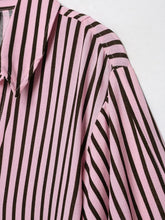 Load image into Gallery viewer, Women Striped Shirts For Women Vintage Elegant Puff Sleeve Summer New High Street Clothes Leisure Single-breasted Lapel Blouse
