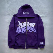Load image into Gallery viewer, Hooded zipper hoodie with retro American-style letters, unisex, suitable for pairing with a millennial-style jacket
