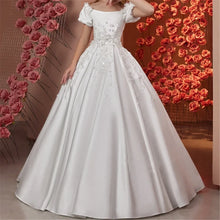 Load image into Gallery viewer, Elegant Flower Girl Dresses for Wedding Satin Beaded Floral Floor Length Girl Kids Birthday Party First Holy Communion Gown
