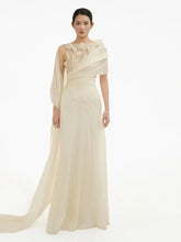 Load image into Gallery viewer, Women's Formal Evening Gowns Ivory Bridesmaid Dress With 3D Floral Applique Draped Cape Evening Dresses Wedding Dress

