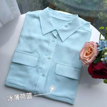 Load image into Gallery viewer, Women Real Silk Shirts Classic Double Pockets Solid Color Casual Fashion Long Sleeve Thin Shirt Blouses Tees
