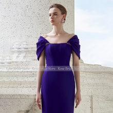 Load image into Gallery viewer, Elegant Formal Party Dresses Purple Off the Shoulder Column Wedding Guest Gowns Long Beading Floor Length Evening Dress 2024
