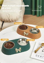 Load image into Gallery viewer, Pet Cat Food Bowl PP Base Bow-tie Bowknot Cat Feeder Stainless Steel Double Bowl Dog Food Feeding Drinking Container Pet Supplie
