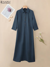 Load image into Gallery viewer, Elegant Lapel Solid Midi Dress
