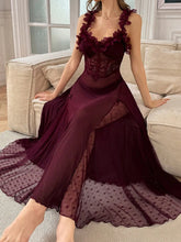 Load image into Gallery viewer, Night Dress Woman Suspenders Polka Dot Mesh Sleepwear Fairy Bow Long Dress Pajama Petal Nightwear V-Neck Backless Sexy Nightgown
