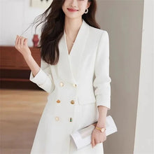 Load image into Gallery viewer, Elegant White Belted Suit Dress
