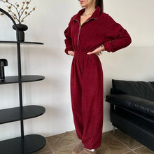 Load image into Gallery viewer, Jumpsuit Women 2026 New Fashionable Long Sleeved Jumpsuit for Women's Casual Half Open Collar Elastic Waist Jumpsuit
