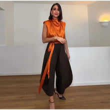 Load image into Gallery viewer, Women's Top 2026 Spring New Style Orange Sleeveless Satin Texture Long Ribbon Top Elegant and Stylish Unique Fashion Focus

