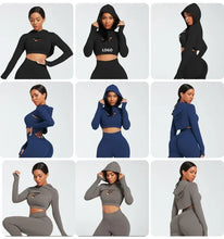 Load image into Gallery viewer, Ensemble Female 3 Pieces Yoga Set Gym Workout Clothes for Women Sport Long Sleeve Hoodie Sweater Active Wear Sport Set Tracksuit
