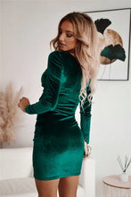 Load image into Gallery viewer, European Elegant Evening Party Dress for Woman Clothing Fashion V Neck Long Sleeved Velvet Casual Mini  Sheath Dresses
