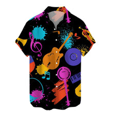 Load image into Gallery viewer, Shirts For Men Music Guitar Print Rock Hip Hop Tops Male Clothing Short Sleeve V-Neck Beach Ahloa Shirts Camisa Social Masculina
