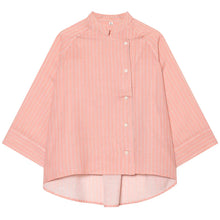 Load image into Gallery viewer, Women's Pink Striped Shirts Summer Asymmetric Button Mid Sleeve Loose Fit Shirts Casual Office Look Vintage Elegant Female Tops
