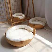 Load image into Gallery viewer, Pet Bed Soft Cat Kennel Dog Beds Sofa Bamboo Weaving Four Season Cozy Nest Baskets Waterproof Removable Cushion Sleeping Bag
