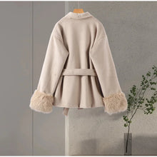 Load image into Gallery viewer, Elegant Women's Lace Up Woolen Coats Solid Full Sleeve Turn-down Collar Loose Lady Coats 2025 Autumn Winter Female Streetwear
