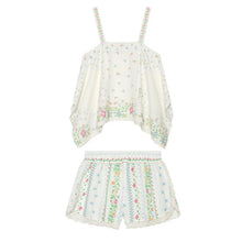 Load image into Gallery viewer, Women's Printed Shorts Set Summer Asymmetric Hem Wide Straps Loose Top Elastic Waist Lace Trim Shorts Fashion Casual 2 Piece Set
