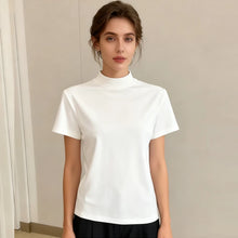 Load image into Gallery viewer, Casual Short Sleeve Women T-shirts Summer New Solid Color Slim Fit Elegant Basic Tees Top Shirts Half High Neck Simple Tshirt
